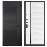 Гранит Пиано Черная с фрамугой, панель 089 Белый софт с зеркальной тонированной вставкой 10 мм