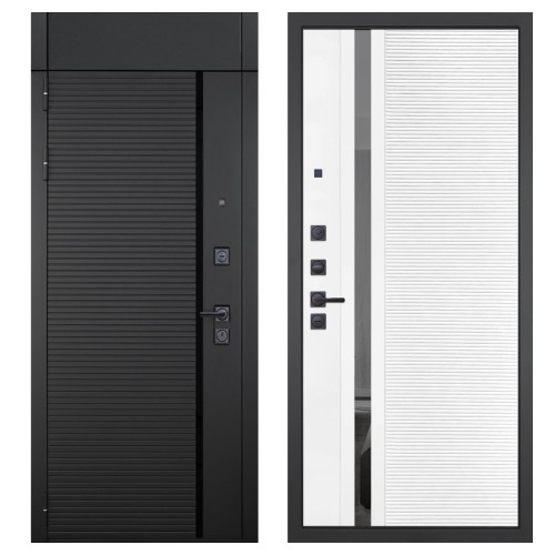 Гранит Пиано Черная с фрамугой, панель 089 Белый софт с зеркальной тонированной вставкой 10 мм