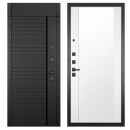 Гранит Пиано Черная с фрамугой, панель 024 зеркало Макси белый матовый 16 мм