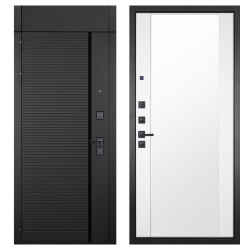 Гранит Пиано Черная с фрамугой, панель 024 зеркало Макси белый матовый 16 мм