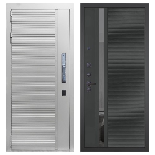 Гранит Пиано Смарт Белая, панель 090 Черный кварц с зеркальной тонированной вставкой 10 мм