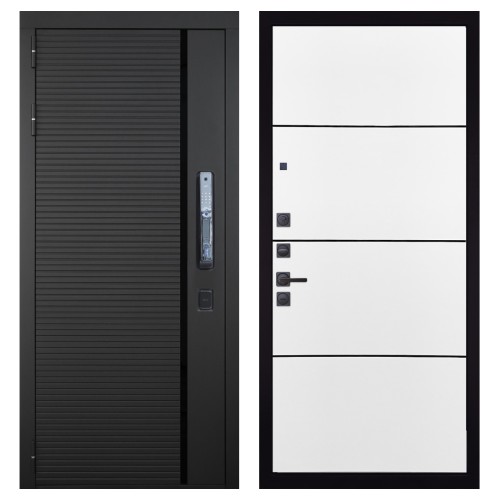 Гранит Пиано Смарт, панель 079 Белый софт, черный молдинг 12 мм