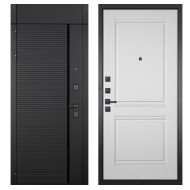 Гранит Пиано Черная с фрамугой, панель 063 Роял Вуд белая со структурой 12 мм