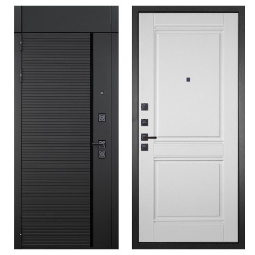 Гранит Пиано Черная с фрамугой, панель 063 Роял Вуд белая со структурой 12 мм