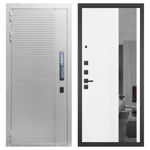 Гранит Пиано Смарт Белая, панель 085 Белый рельеф софт с тонированным зеркало 10 мм