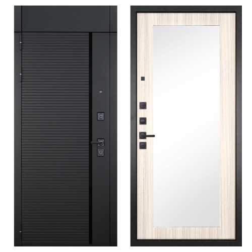 Гранит Пиано Черная с фрамугой, панель 026 зеркало Лиственница 10 мм