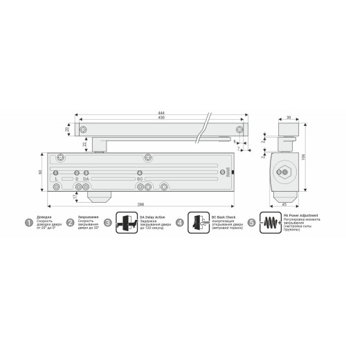 Дверной доводчик NOTEDO DC-045-155 SL+HO+DA+BC PRO
