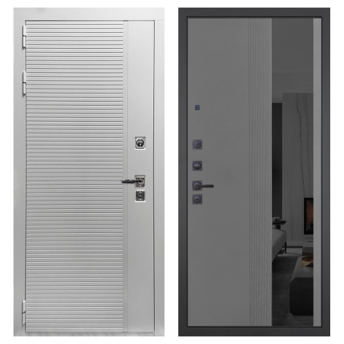 Гранит Пиано Белая, панель 086 Серый рельеф софт с тонированным зеркало 10 мм