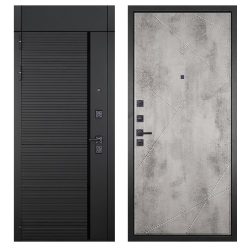 Гранит Пиано Черная с фрамугой, панель 044 Бетон светлый 12 мм