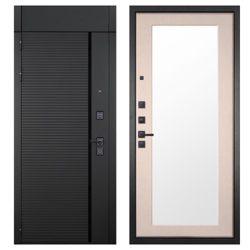 Гранит Пиано Черная с фрамугой, панель 014 зеркало Капучино 16 мм