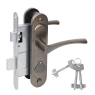 Замок Absolyute (Абсолют) врезной сувальдный с защёлкой в комплекте с ручкой ЗВ9.2-07 (бронза), 3 кл. 