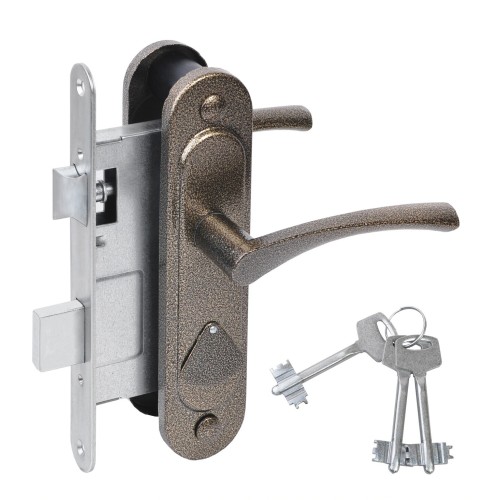 Замок Absolyute (Абсолют) врезной сувальдный с защёлкой в комплекте с ручкой ЗВ9.2-07 (бронза), 3 кл. 