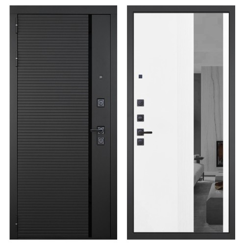 Гранит Пиано Черная, панель 085 Белый рельеф софт с тонированным зеркало 10 мм