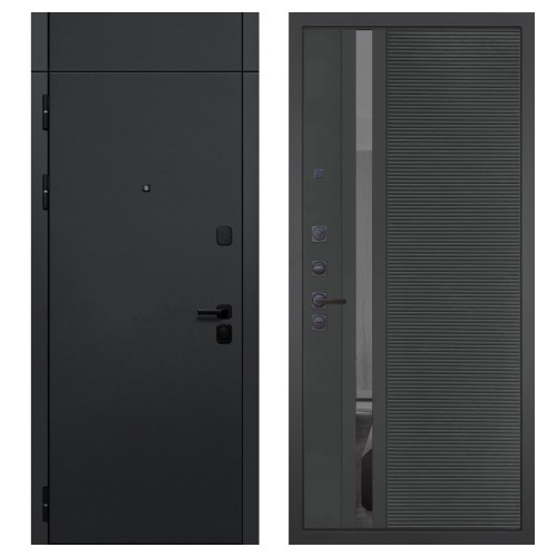 Гранит Горизонт с фрамугой, панель 090 Черный кварц с зеркальной тонированной вставкой 10 мм