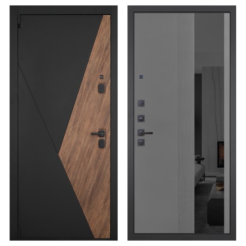 Гранит Геометрия, панель 086 Серый рельеф софт с тонированным зеркало 10 мм