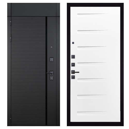 Гранит Пиано Черная с фрамугой, панель 081 Белый Горизонт 10 мм