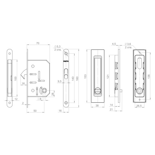 Защелка Punto (Пунто) с ручками для раздвижных дверей SH.SLQ152.011 (Soft LINE SLQ-011) BL черный 