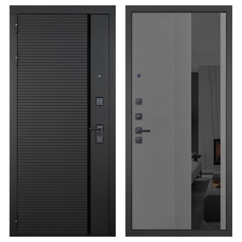 Гранит Пиано Черная, панель 086 Серый рельеф софт с тонированным зеркало 10 мм