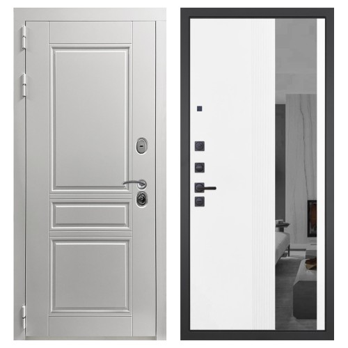 Гранит Лира Белая, панель 085 Белый рельеф софт с тонированным зеркало 10 мм