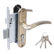 Замок Omega (Омега) врезной цилиндровый с защёлкой в комплекте с ручкой ЗВ4-55.27 (ант.бронза), 4 кл. 