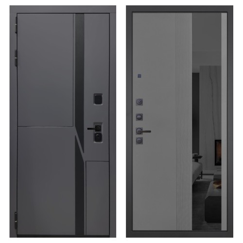 Гранит НаноБлэк лайн, панель 086 Серый рельеф софт с тонированным зеркало 10 мм