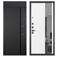 Гранит Пиано Черная с фрамугой, панель 085 Белый рельеф софт с тонированным зеркало 10 мм