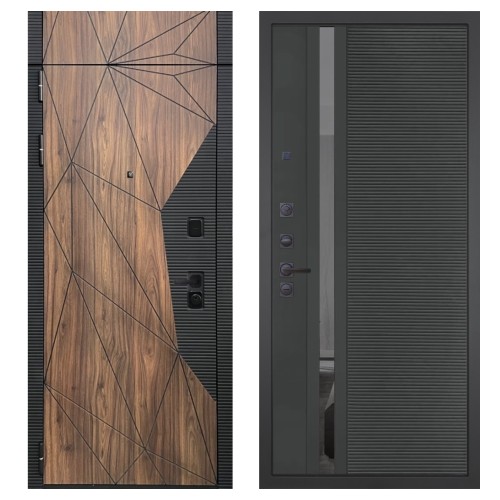 Гранит Континент с фрамугой, панель 090 Черный кварц с зеркальной тонированной вставкой 10 мм