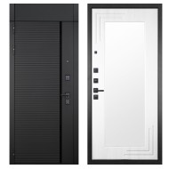 Гранит Пиано Черная с фрамугой, панель 019 зеркало Белый ясень 16 мм