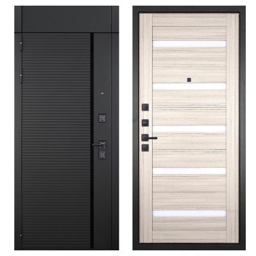 Гранит Пиано Черная с фрамугой, панель 030 царга Сандал светлая 16 мм