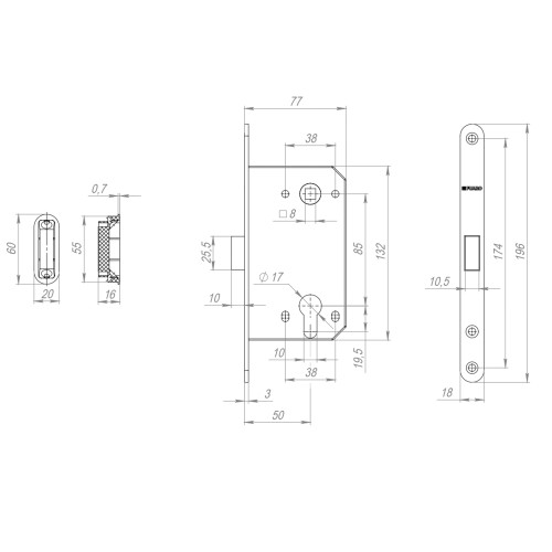 Корпус Fuaro (Фуаро) врезного замка MAGNM85C-50/BL INOX GR-23 графит (блистер) 