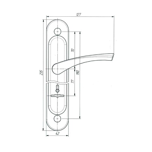Ручка дверная Zenit (Зенит) на планке РФ2-77.01 (для замков 10.11,30.11), медь 