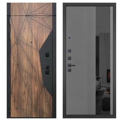 Гранит Континент с фрамугой, панель 086 Серый рельеф софт с тонированным зеркало 10 мм