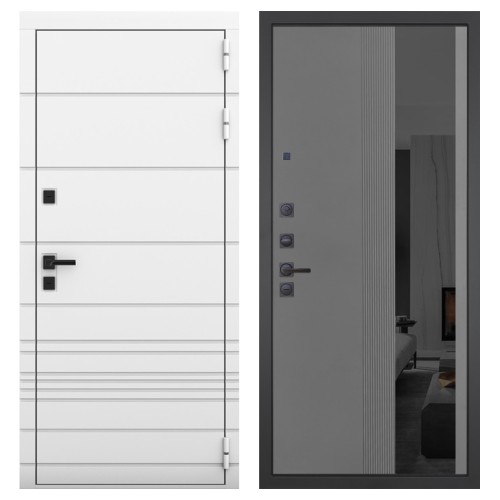 Гранит Роял белая NEW, панель 086 Серый рельеф софт с тонированным зеркало 10 мм