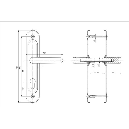 Ручка дверная Zenit (Зенит) на планке РФ1-68.02 медь 