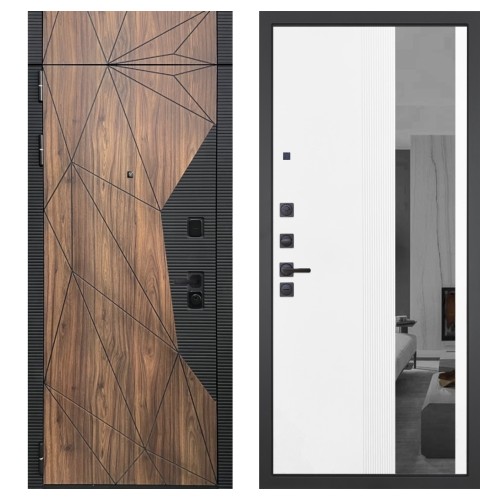 Гранит Континент с фрамугой, панель 085 Белый рельеф софт с тонированным зеркало 10 мм