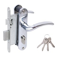 Замок Omega (Омега) врезной цилиндровый с защёлкой в комплекте с ручкой ЗВ4-55.27 (хром), 4 кл. 