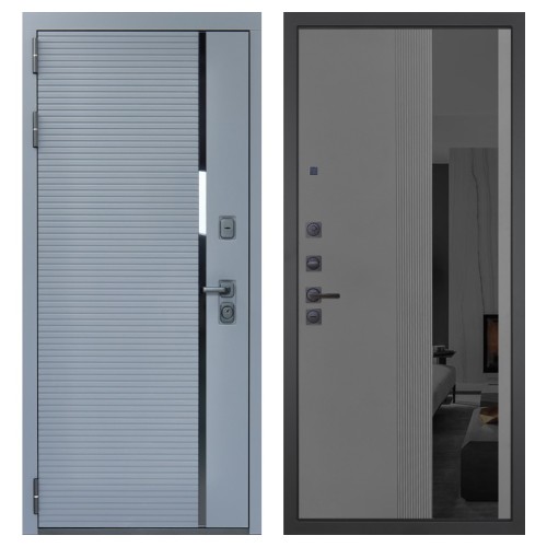 Гранит Роял белая, панель 086 Серый рельеф софт с тонированным зеркало 10 мм