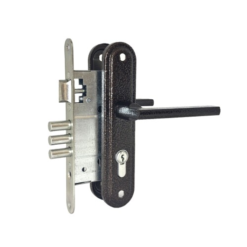 Замок Absolyute (Абсолют) врезной цилиндровый с защёлкой в комплекте с ручкой ЗВ4-3/09Р (медь), 4 кл. 