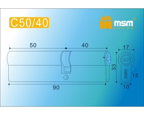 Цилиндровый механизм Msm C50/40 мм латунь Матовый никель (SN), перфорированный ключ-ключ (Мсм)