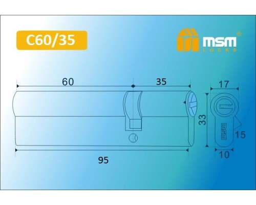 Цилиндровый механизм Msm C60/35 мм латунь Матовый никель (SN), перфорированный ключ-ключ (Мсм)