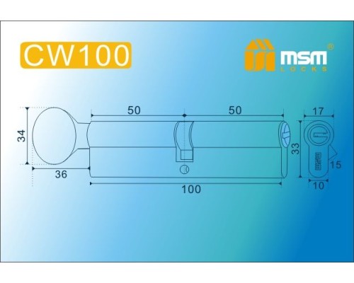 Цилиндровый механизм Msm CW100 мм латунь Бронза (AB), перфорированный ключ-вертушка (Мсм)