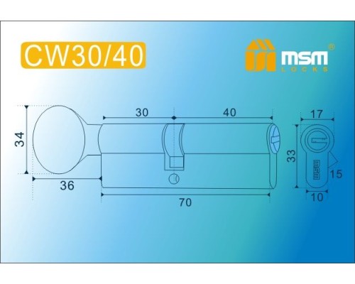 Цилиндровый механизм Msm CW30/40 мм Полированная латунь (PB), перфорированный ключ-вертушка (Мсм)