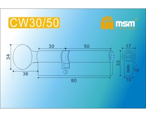 Цилиндровый механизм Msm CW30/50 мм латунь Матовый никель (SN), перфорированный ключ-вертушка (Мсм)