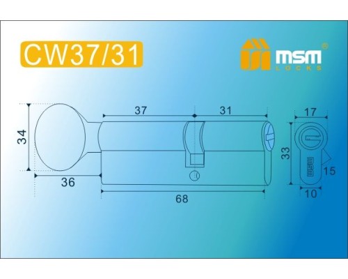 Цилиндровый механизм Msm CW37/31 мм латунь Матовый никель (SN), перфорированный ключ-вертушка (Мсм)