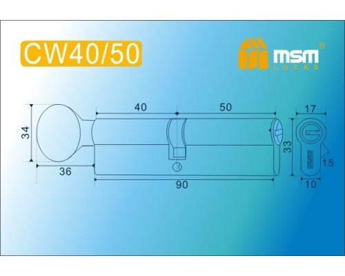 Цилиндровый механизм Msm CW40/50 мм латунь Полированная латунь (PB), перфорированный ключ-вертушка (Мсм)