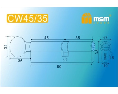 Цилиндровый механизм Msm CW45/35 мм латунь Матовый никель (SN), перфорированный ключ-вертушка (Мсм)