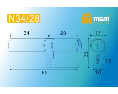 Цилиндровый механизм Msm N34/28 мм Матовый никель (SN), ключ-ключ (Мсм)