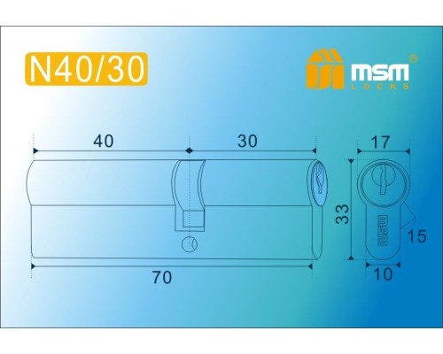 Цилиндровый механизм Msm N40/30 мм латунь Полированная латунь (PB), ключ-ключ (Мсм)