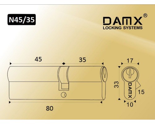 Цилиндровый механизм DAMX N45/35 мм Матовый никель (SN), ключ-ключ (Дамкс)