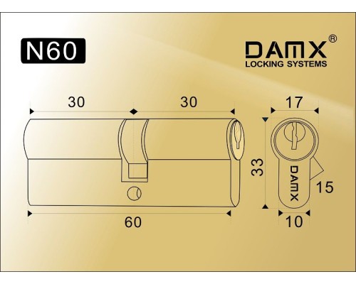 Цилиндровый механизм DAMX N60 мм Медь (AC), ключ-ключ (Дамкс)